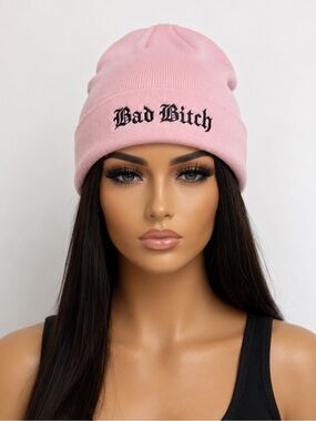 Spencer’s Pink Gothic Embroidered Cuffed Beanie Hat OSFM